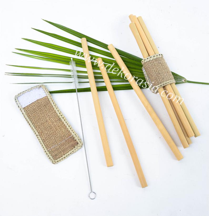 Bamboo Straw Set with Bamboo Napkin Ring Type B